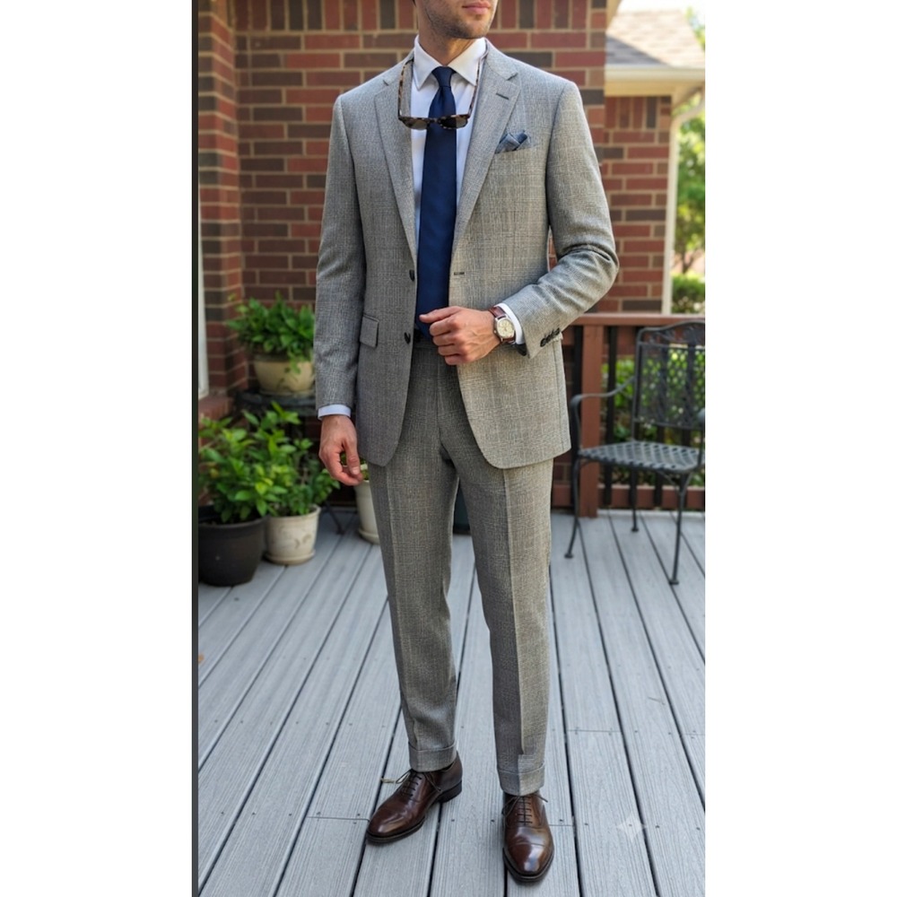 Brooks Brothers 346 Mens Milano Fit Grey Glen Plaid 100% Wool Suit 40R 50 EU